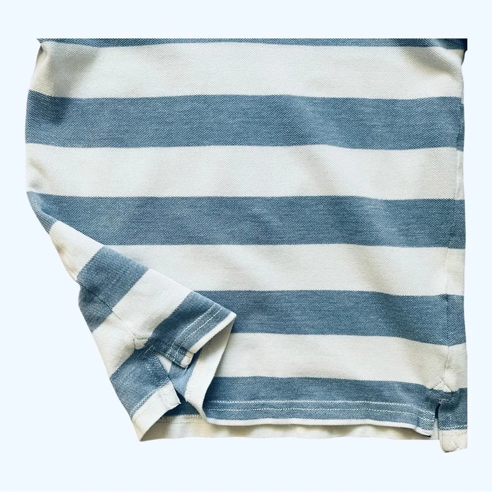 H & M L.O.G.G. polo shirt boy 6-8 years white/blue striped collar buttons cotton